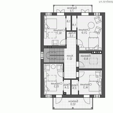 V-226-1P проект двухэтажного коттеджа из газобетона с гаражом размером 15 на 14  - 2-й этаж