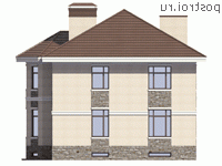 V-243-1K проект двухэтажного дома из кирпича с цоколем размером 11 на 11 - вид слева V-243-1K проект двухэтажного дома из кирпича с цоколем размером 11 на 11 - вид слева