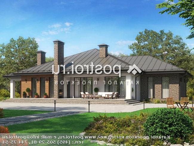 V-246-1K проект одноэтажного дома из кирпича с гаражом размером 21 на 24 