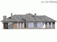 V-246-1K проект одноэтажного дома из кирпича с гаражом размером 21 на 24  - вид сзади