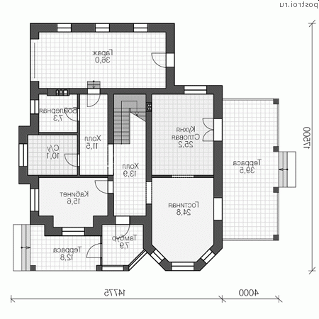 V-255-1K проект двухэтажного коттеджа из кирпича с гаражом размером 15 на 18 - 1-й этаж
