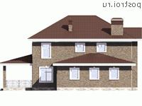 V-255-1K проект двухэтажного коттеджа из кирпича с гаражом размером 15 на 18 - вид справа