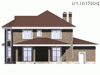 V-255-1K проект двухэтажного коттеджа из кирпича с гаражом размером 15 на 18 - вид сзади