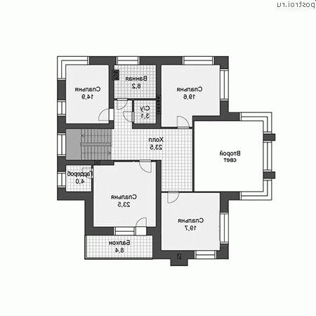 V-270-1P проект двухэтажного дома из пеноблоков размером 16 на 15  - 2-й этаж
