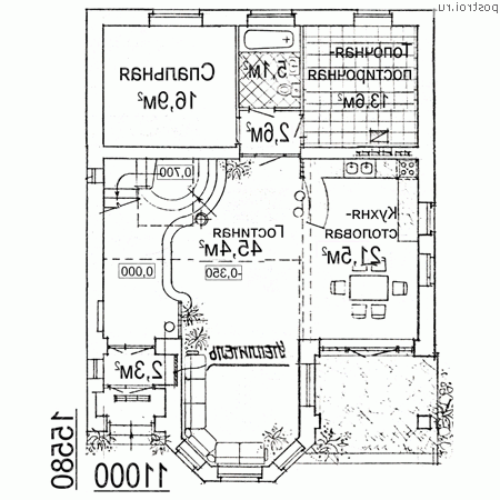 W-179-1K проект двухэтажного дома из кирпича размером 16 на 11  - 1-й этаж