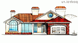 W-223-1K проект одноэтажного коттеджа из кирпича с гаражом размером 17 на 20  - вид спереди