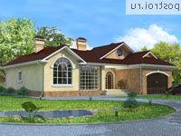 W-223-1K проект одноэтажного коттеджа из кирпича с гаражом размером 17 на 20 