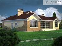 W-223-1K проект одноэтажного коттеджа из кирпича с гаражом размером 17 на 20 