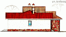 W-223-1K проект одноэтажного коттеджа из кирпича с гаражом размером 17 на 20  - вид справа