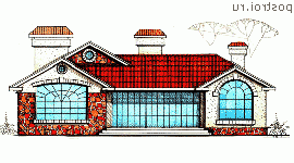 W-223-1K проект одноэтажного коттеджа из кирпича с гаражом размером 17 на 20  - вид сзади