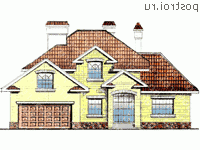 W-239-1K проект одноэтажного дома из кирпича с мансардой и гаражом размером 17 на 16  - вид спереди