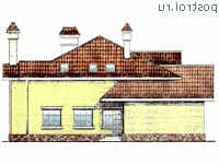W-239-1K проект одноэтажного дома из кирпича с мансардой и гаражом размером 17 на 16  - вид справа