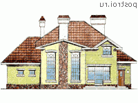 W-239-1K проект одноэтажного дома из кирпича с мансардой и гаражом размером 17 на 16  - вид сзади