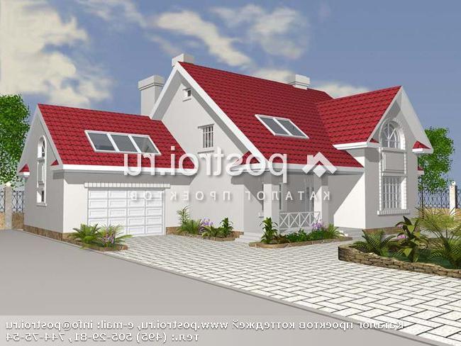 W-242-1K проект одноэтажного дома из кирпича с мансардой и гаражом размером 13 на 17 