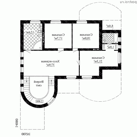 W-279-1K проект двухэтажного дома из кирпича размером 18 на 17  - 2-й этаж
