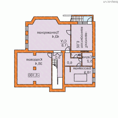 W-402-1K проект двухэтажного дома из кирпича с цоколем и гаражом размером 15 на 14  - цоколь
