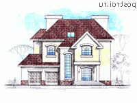 W-402-1K проект двухэтажного дома из кирпича с цоколем и гаражом размером 15 на 14  - вид спереди