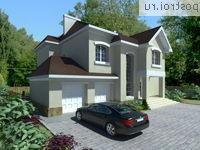 W-402-1K проект двухэтажного дома из кирпича с цоколем и гаражом размером 15 на 14 