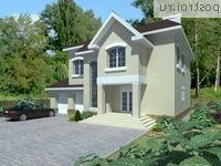 W-402-1K проект двухэтажного дома из кирпича с цоколем и гаражом размером 15 на 14 