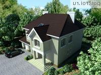 W-402-1K проект двухэтажного дома из кирпича с цоколем и гаражом размером 15 на 14 