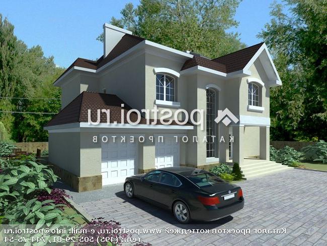 W-402-1K проект двухэтажного дома из кирпича с цоколем и гаражом размером 15 на 14 