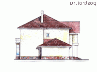 W-402-1K проект двухэтажного дома из кирпича с цоколем и гаражом размером 15 на 14  - вид справа