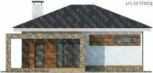 X-080-1P проект одноэтажного дома из пеноблока размером 10 на 8  - вид спереди