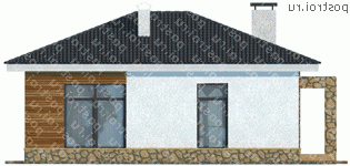 X-080-1P проект одноэтажного дома из пеноблока размером 10 на 8  - вид сзади