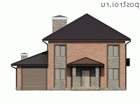 X-189-1P проект двухэтажного дома из пеноблоков с гаражом размером 13 на 16 - вид спереди