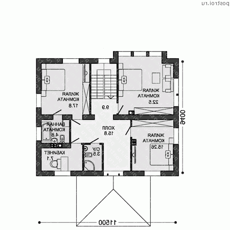 X-194-2P проект двухэтажного коттеджа из пенобетона размером 13 на 12  - 2-й этаж