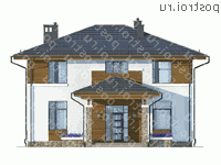 X-194-2P проект двухэтажного коттеджа из пенобетона размером 13 на 12  - вид спереди