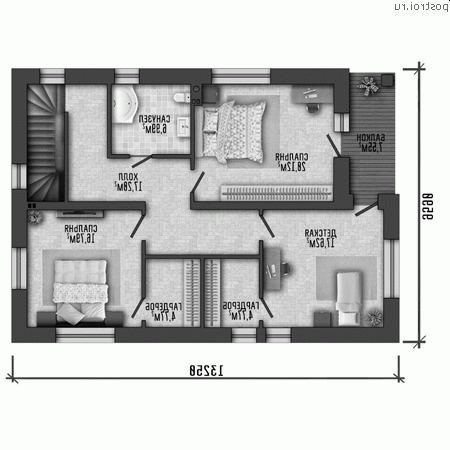 X-205-1P проект двухэтажного дома из пенобетона размером 12 на 13 - 2-й этаж
