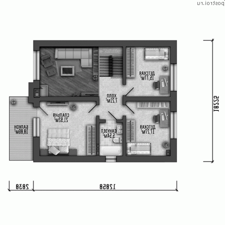 Y-108-1P проект двухэтажного коттеджа из пенобетона размером 8 на 9 - 2-й этаж