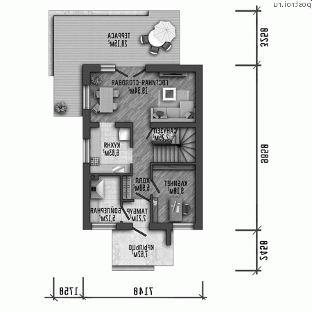 Y-111-1P проект двухэтажного коттеджа из пенобетона размером 7 на 10 - 1-й этаж