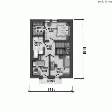 Y-111-1P проект двухэтажного коттеджа из пенобетона размером 7 на 10 - 2-й этаж