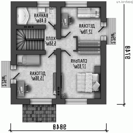 Y-116-1P проект двухэтажного коттеджа из пенобетона размером 9 на 10 - 2-й этаж Y-116-1P проект двухэтажного коттеджа из пенобетона размером 9 на 10 - 2-й этаж