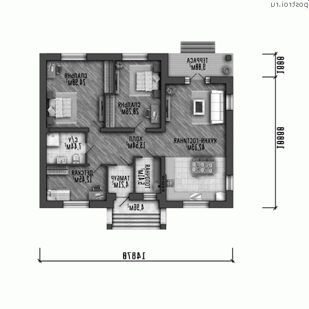 Y-133-1P проект одноэтажного дома из газобетона размером 15 на 11 - 1-й этаж