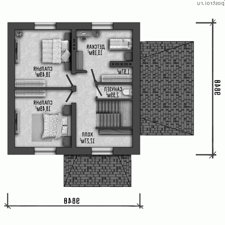 Y-137-1P проект двухэтажного дома из газобетона с гаражом размером 10 на 10 - 2-й этаж Y-137-1P проект двухэтажного дома из газобетона с гаражом размером 10 на 10 - 2-й этаж