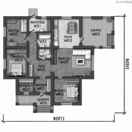 Y-147-1P проект одноэтажного дома из газобетона размером 18 на 16 - 1-й этаж