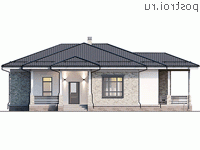 Y-147-1P проект одноэтажного дома из газобетона размером 18 на 16 - вид спереди
