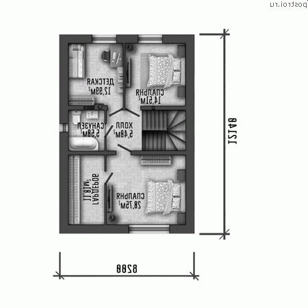 Y-148-1P проект двухэтажного дома из газобетона размером 8 на 12 - 2-й этаж Y-148-1P проект двухэтажного дома из газобетона размером 8 на 12 - 2-й этаж
