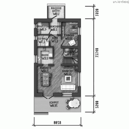 Y-151-1P проект двухэтажного коттеджа из пеноблоков размером 8 на 12 - 1-й этаж Y-151-1P проект двухэтажного коттеджа из пеноблоков размером 8 на 12 - 1-й этаж