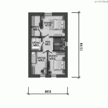 Y-151-1P проект двухэтажного коттеджа из пеноблоков размером 8 на 12 - 2-й этаж Y-151-1P проект двухэтажного коттеджа из пеноблоков размером 8 на 12 - 2-й этаж