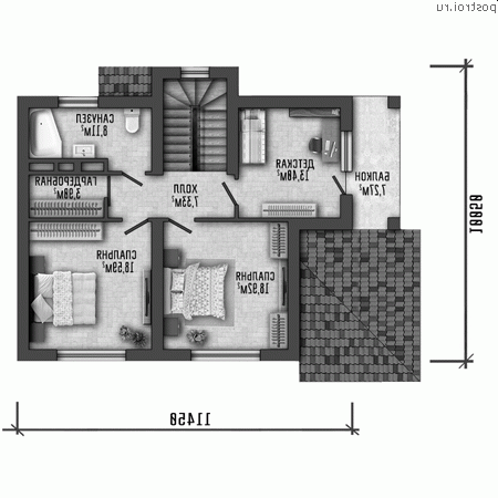 Y-153-1P проект двухэтажного коттеджа из пеноблоков размером 13 на 10 - 2-й этаж