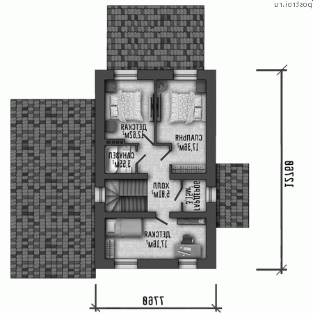 Y-167-1P проект двухэтажного дома из пеноблоков с гаражом размером 13 на 13 - 2-й этаж