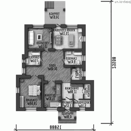 Y-175-1P проект одноэтажного дома из пеноблоков размером 15 на 24 - 1-й этаж