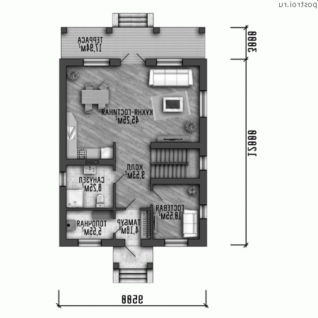 Y-176-1P проект двухэтажного дома из пеноблоков размером 10 на 12 - 1-й этаж