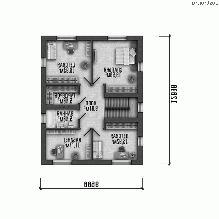 Y-176-2P проект двухэтажного дома из пеноблоков размером 10 на 15 - 2-й этаж