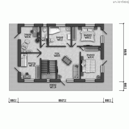 Y-177-1P проект двухэтажного дома из пеноблоков размером 17 на 9 - 2-й этаж Y-177-1P проект двухэтажного дома из пеноблоков размером 17 на 9 - 2-й этаж