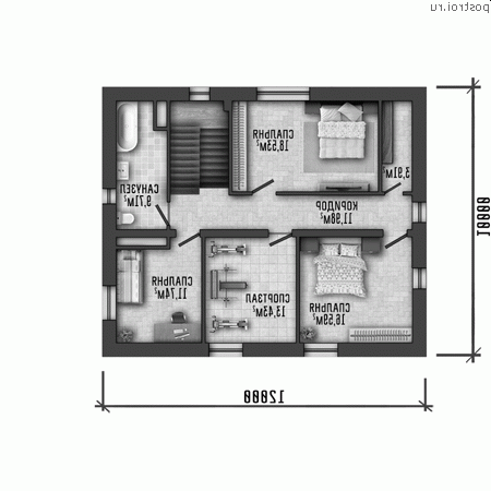 Y-188-1P проект двухэтажного дома из пеноблоков размером 15 на 12 - 2-й этаж Y-188-1P проект двухэтажного дома из пеноблоков размером 15 на 12 - 2-й этаж